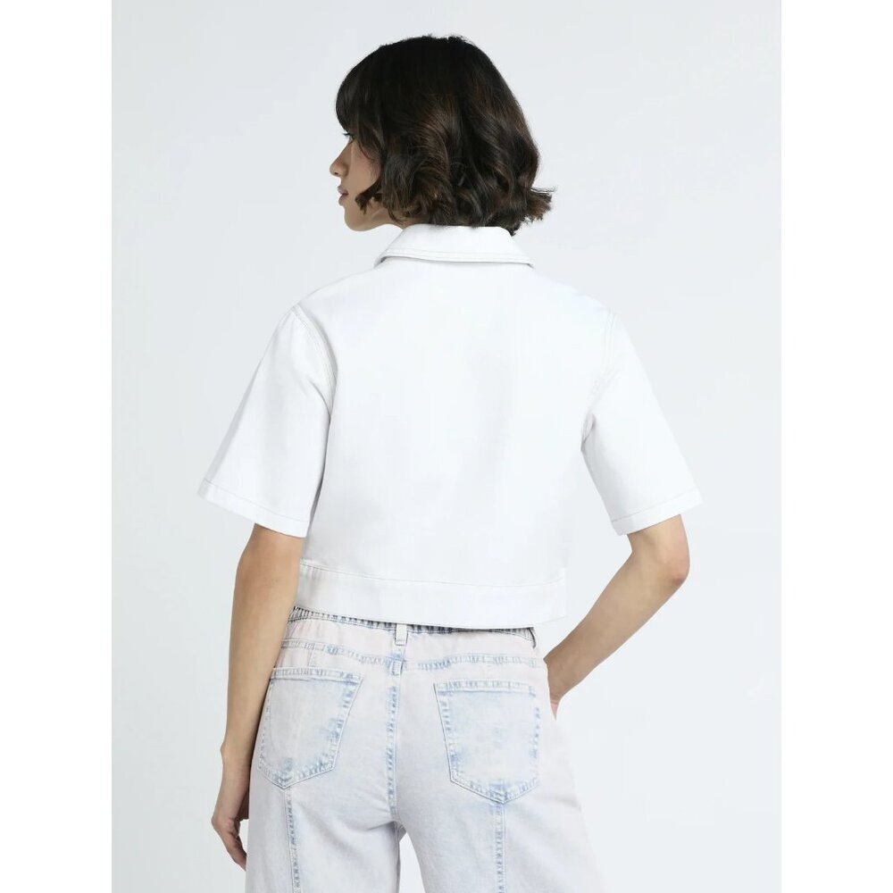 Madden NYC Women's Cropped Zip Up Trucker Jacket, Size XXS (00), Relaxed Fit - Picture 4 of 5
